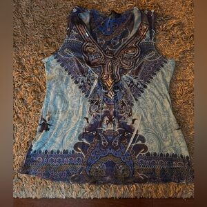 Apt 9 Sleeveless Blue Paisley Print V-Neck Tank Top size XL used once
